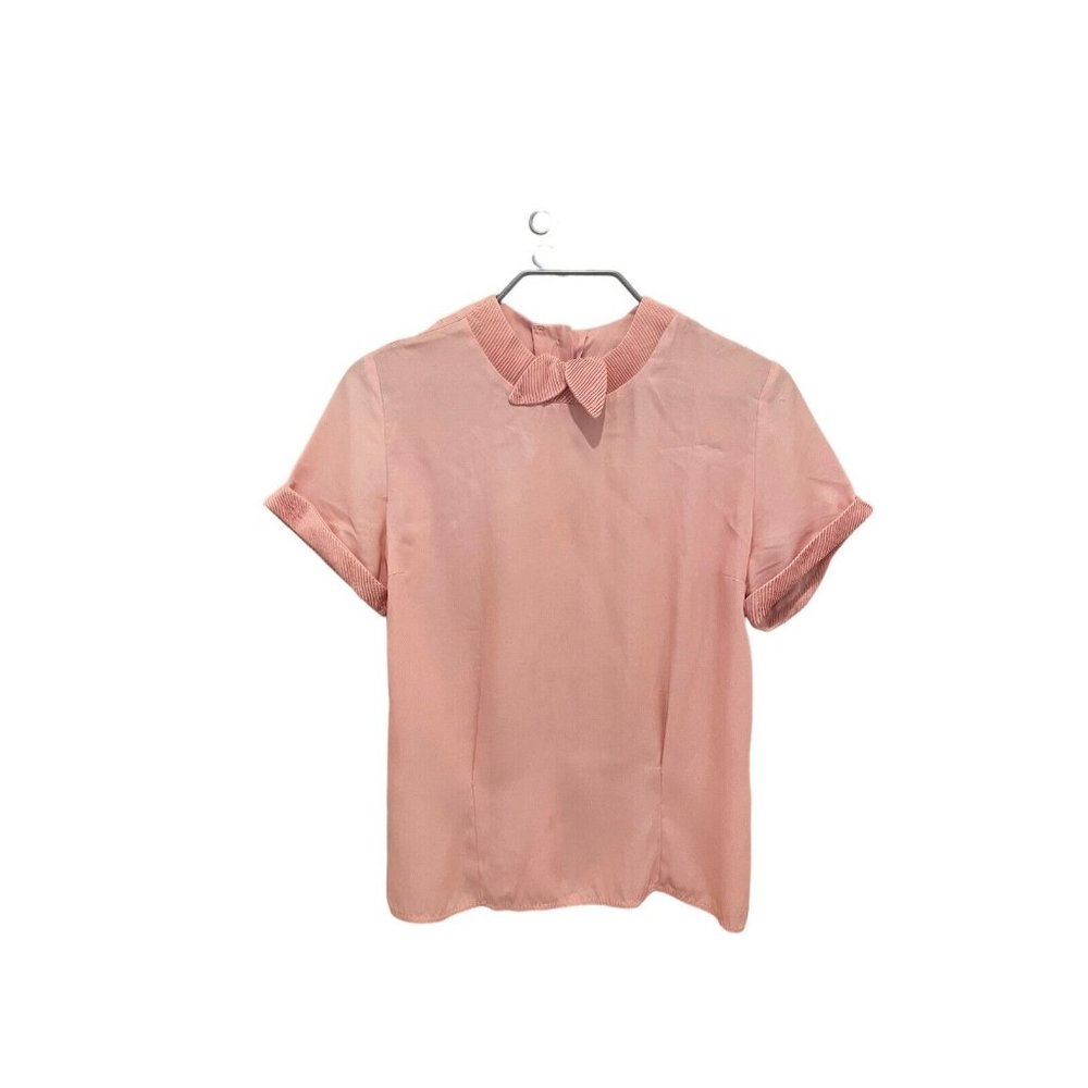 Vintage Morlove Womens Casual Short Sleeve Blouse Button Closure Pink Size Small